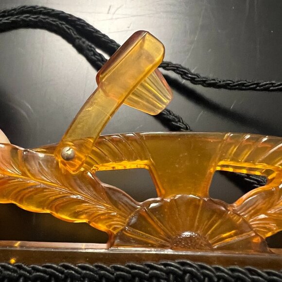 Popcorn Crochet Black Shoulder Purse With Celluloid Frame And Chain Vintage Boho - Picture 9 of 10